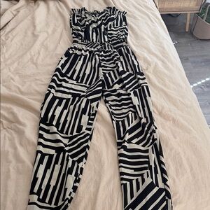 Black & White Strapless Patterned Jumpsuit
